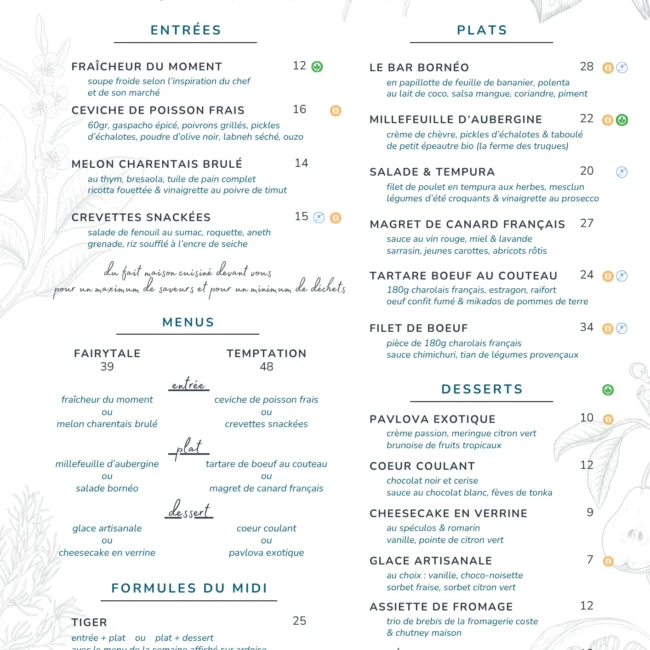 Menu du restaurant Le Comptoir Bornéo