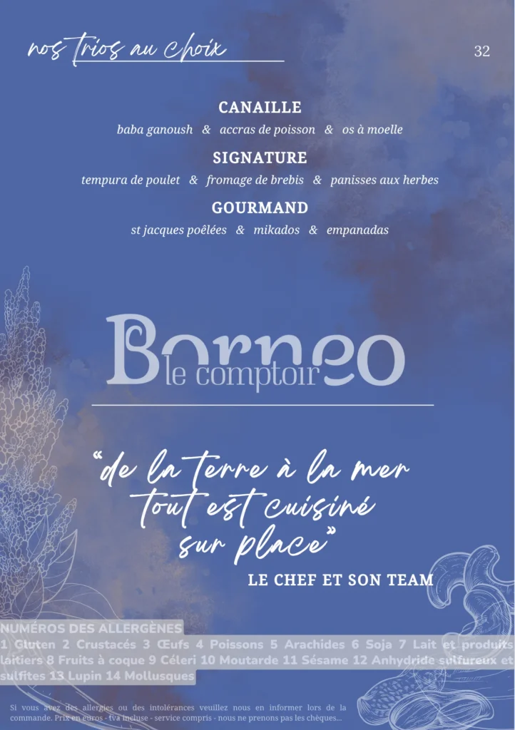Menu de tapas du restaurant Barneo Le Comptoir