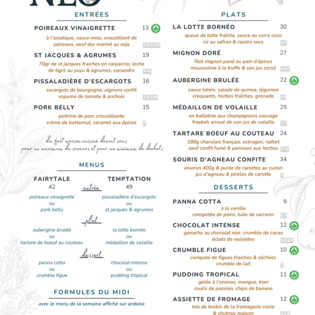 Menu du restaurant Le Comptoir Bornéo