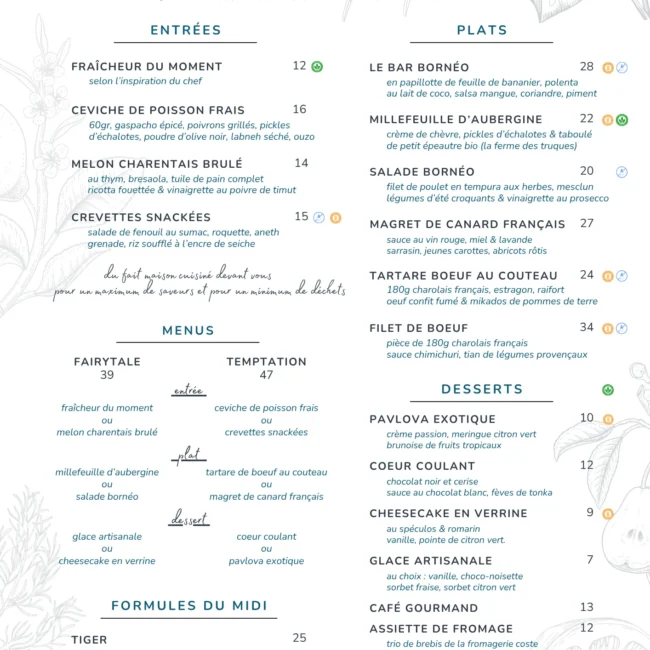 Menu du restaurant Le Comptoir Bornéo
